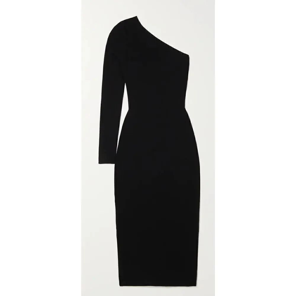 VICTORIA BECKHAM VB Body one-shoulder stretch-knit midi dress in Black NWT Size
